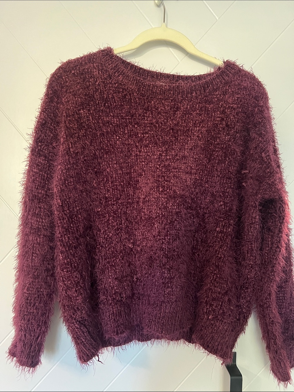 Fuzzy Crewneck Sweater in Purple